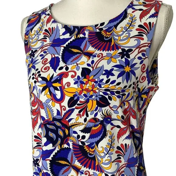 Jude Connally Beth Multicolor Hummingbird Print Shift Dress Medium - Picture 2 of 5